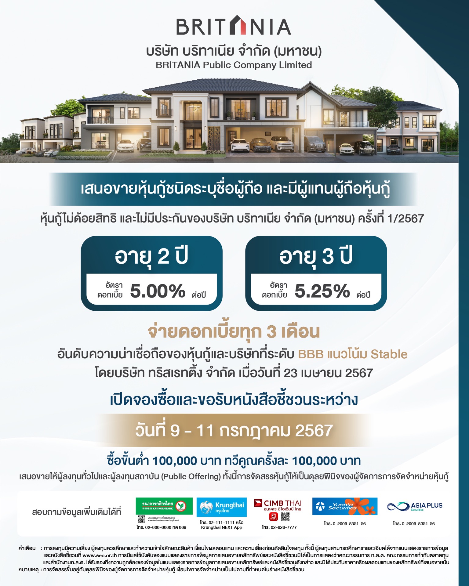 บริทาเนีย เสนอขายหุ้นกู้ล็อตใหม่ 2 ชุด ดอกเบี้ย 5.00-5.25%